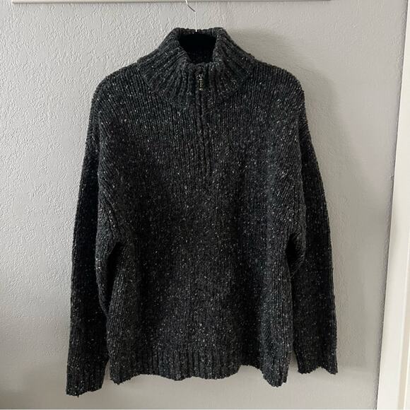 Aran Wollen Mills Charcoal Speckled Wool Quarter Zip Sweater - Picture 1 of 4